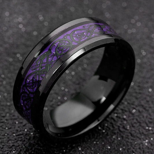 2025 Fashion Men Stainless Steel Dragon Ring Inlay Purple Black Carbon Fiber Ring Wedding Band Jewelry 8MM