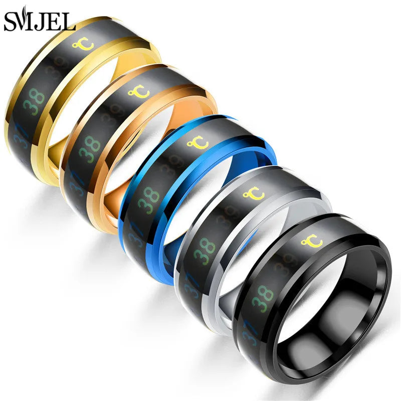 Fashion Smart Ring Multifunctional Temperature Sensitive Rings Titanium Steel Couple Jewelry Fingertip Temperature Sensor Ring