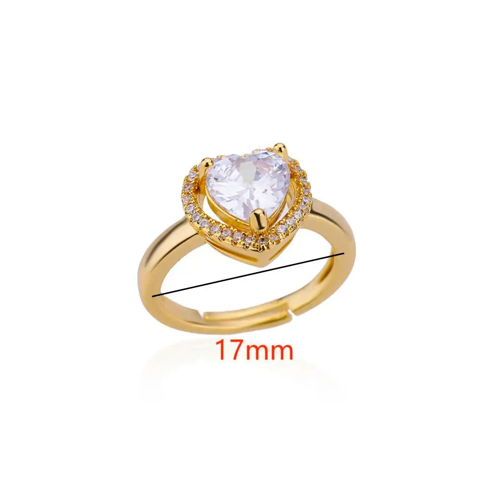 Stainless Steel Heart Rings For Women Zircon Gold Plated Heart Adjustable Ring Femme Wedding Party Accessories Jewelry Gift 2023