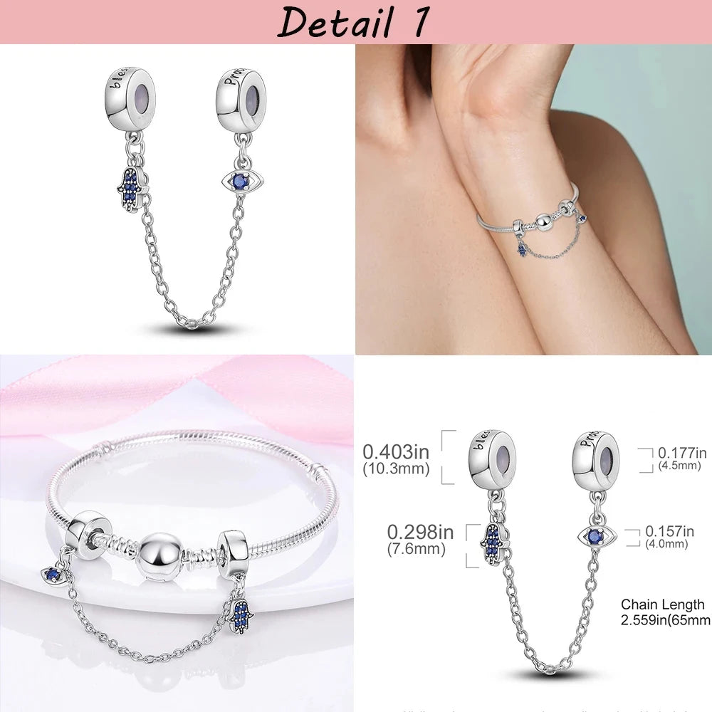 Safety Chain Silver Plated Beads Classic Safety Chain Stopper Clip Charm Fit Original Bracelet Jewelry Making