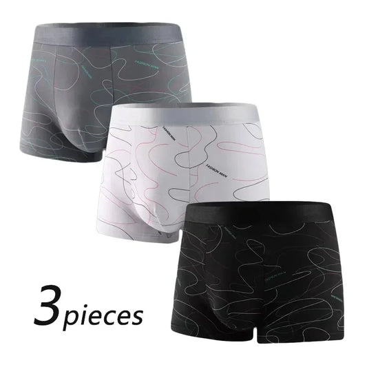 3 Pcs Men Boxers Sports Underwear Underpants Shorts 2XL 3XL 4XL Simple Line Breathable Fashion Sports Fitness