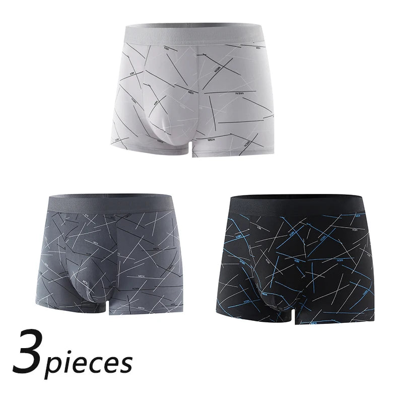 3 Pcs Men Boxers Sports Underwear Underpants Shorts 2XL 3XL 4XL Simple Line Breathable Fashion Sports Fitness