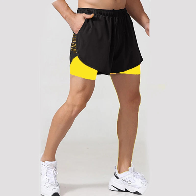 New Men Running Shorts Gym Sports Shorts 2 In 1 Quick Dry Workout Training Gym Fitness Jogging Short Pants Summer Men Shorts