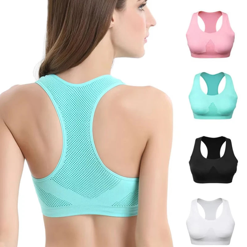 Women Breathable Sports Bra Absorb Sweat Shockproof Padded Gym Running Fitness Double Layer Seamless Yoga Sports Bra Underwear