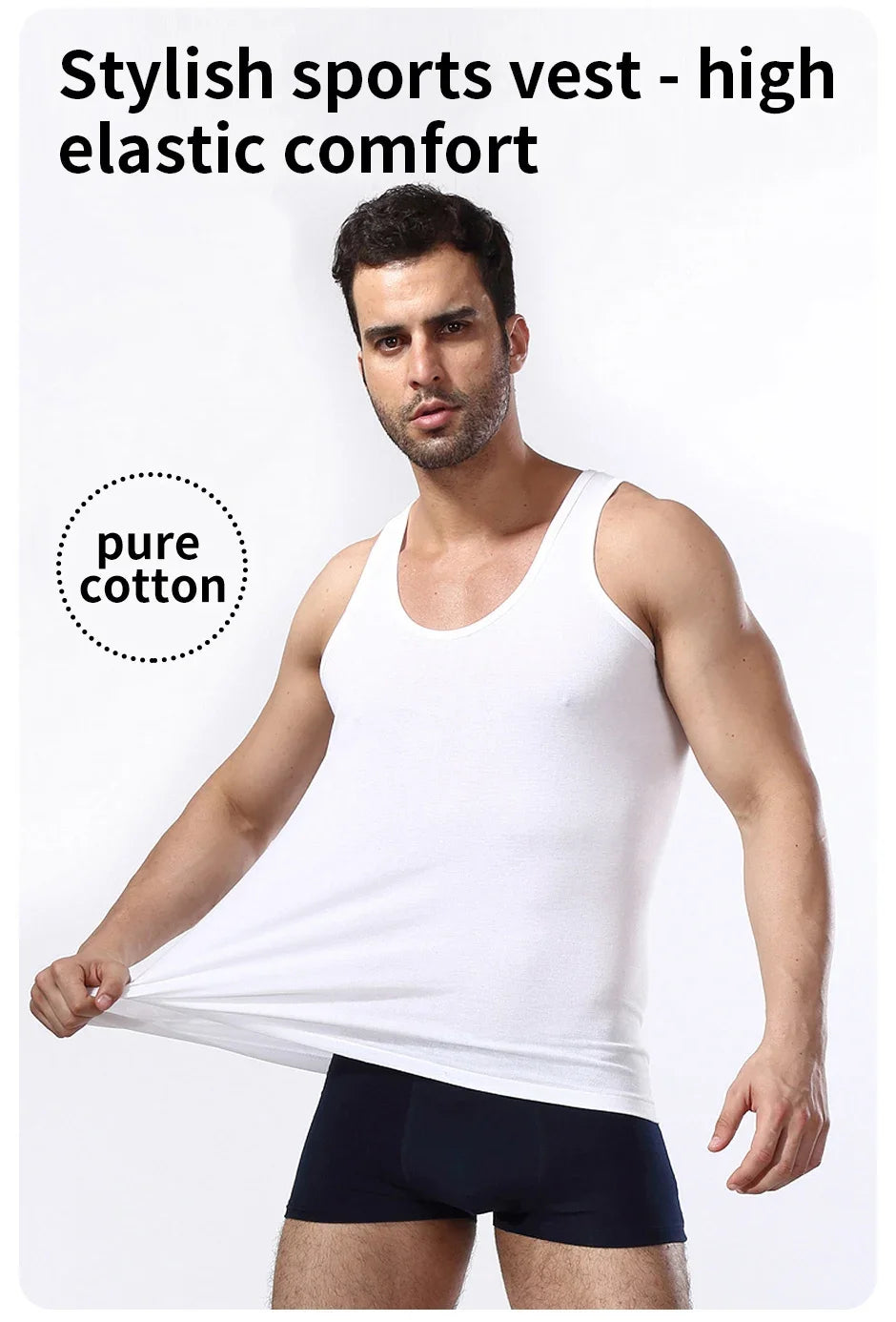 Men's solid color basic cotton narrow shoulder vest fashion casual men's T-shirt sports fitness Joker round neck youth vest