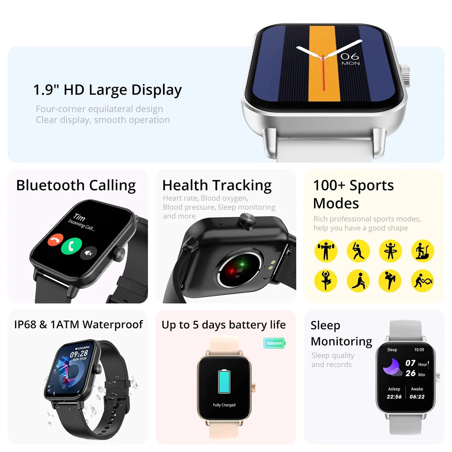 COLMI P81 Voice Calling Smart Watch Ultra 1.9 inch Screen 24H Health Monitor 100+ Sports Modes, Bluetooth Smartwatch Men Women