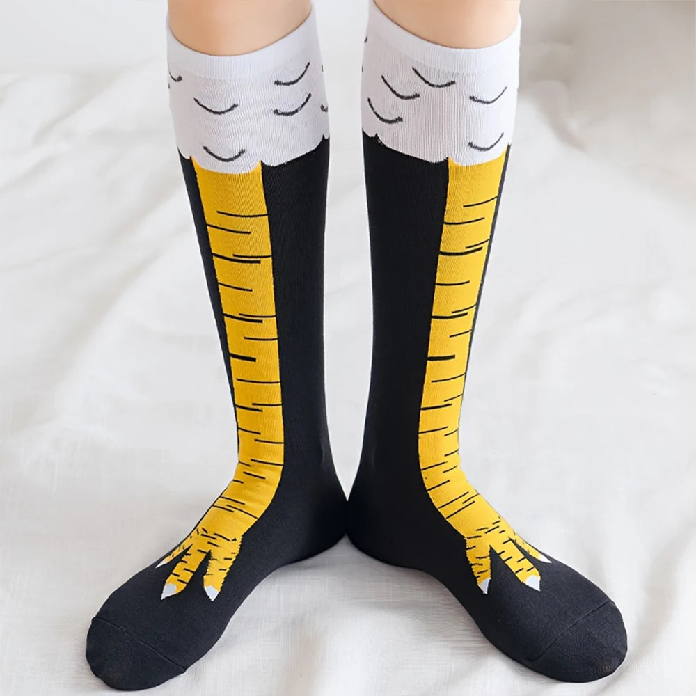 1 Pair Women Knee High Socks Trendy Cartoon Funny Chicken Claw Socks Fitness Sports Casual Slim Leg Long Tube Socks Women