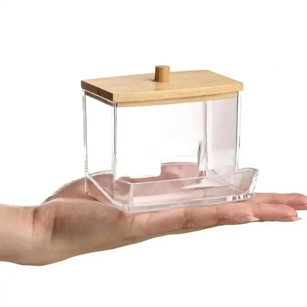 Acrylic Cotton Swab Storage Box, Transparent Makeup Organizer for Bathroom & Bedroom, 1 Piece Cotton Swab Holder