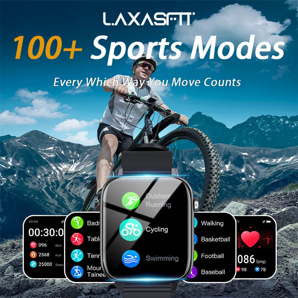 LAXASFIT Bluetooth Talk Smart Watch Message Reminder Sleep Monitoring IP68 Waterproof 100+ Sport Mode Smart Watch Android IOS