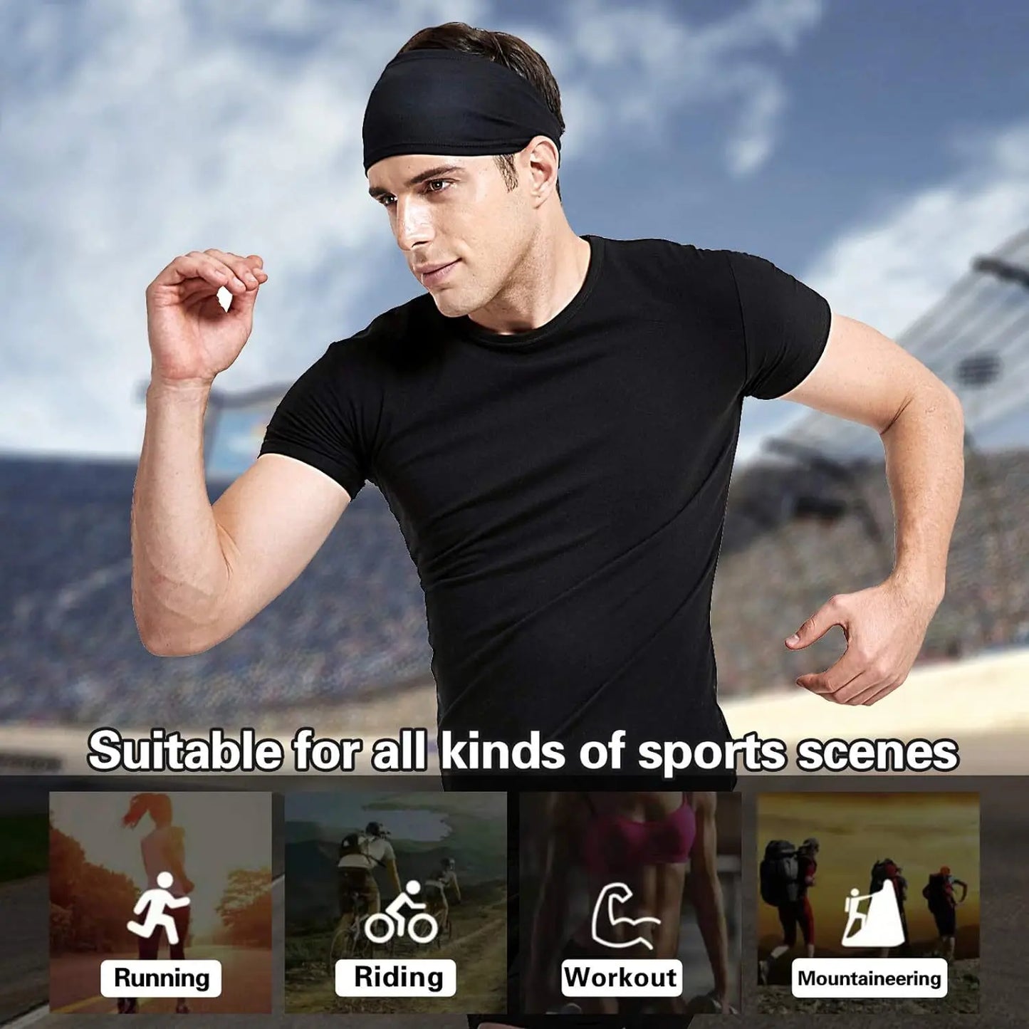 Men's Sports Headband Sweat-absorbing and Anti Sweating Band Running Fitness Headband Headband Hoop Yoga