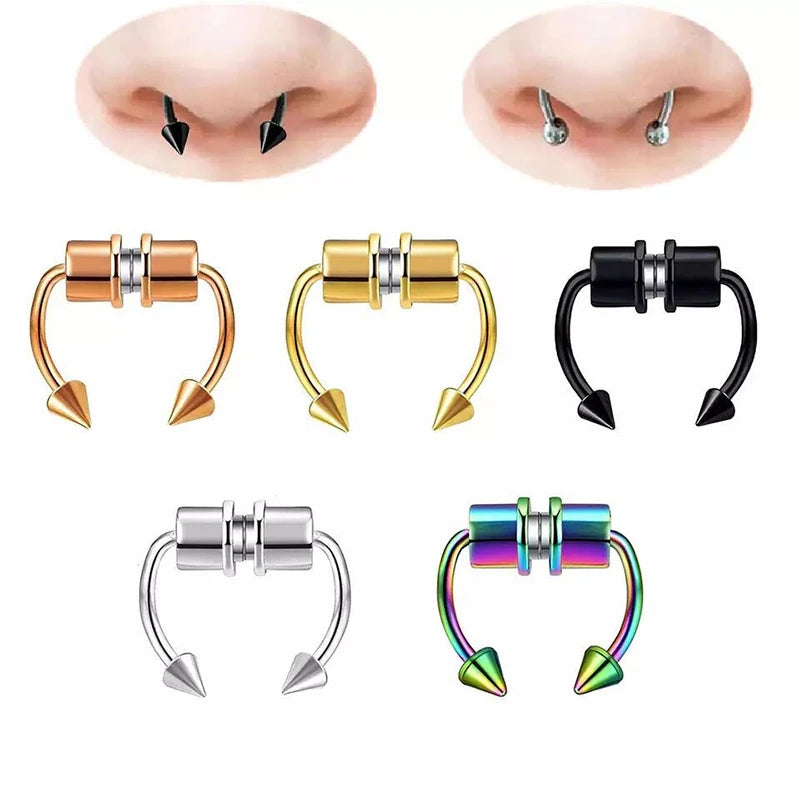 Women Fake Piercing Nose Ring Hoop Septum Non Piercing Nose Clip Rock HipHoop Stainless Steel Magnet Fashion Punk Body Jewelry