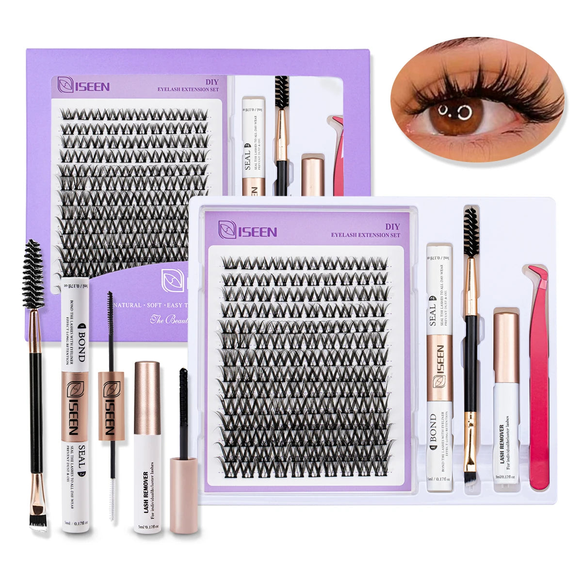 DIY Lash Extension Mix Styles Lash Clusters Individual with Bond&Seal Remover Tweezers Lash Brush for Self Application Makeup