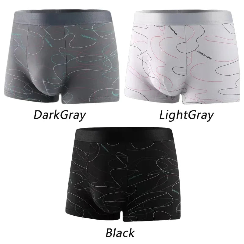 3 Pcs Men Boxers Sports Underwear Underpants Shorts 2XL 3XL 4XL Simple Line Breathable Fashion Sports Fitness