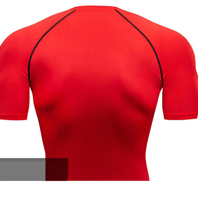 Men's compression running T-shirt fitness tight short sleeved T-shirt training jogging shirt gym sportswear quick drying