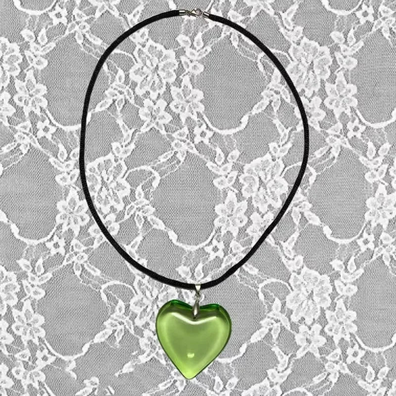 Big Red Glass Heart Pendant Black String Necklace For Women Pink Green Red AB Purple Crystal Stone Lovely Y2K Pendant Jewelry