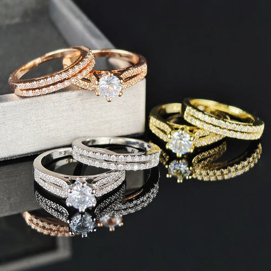 new design trendy gold silver color bride brand wedding ring set for women engagement anniversary party gift jewelry r4983