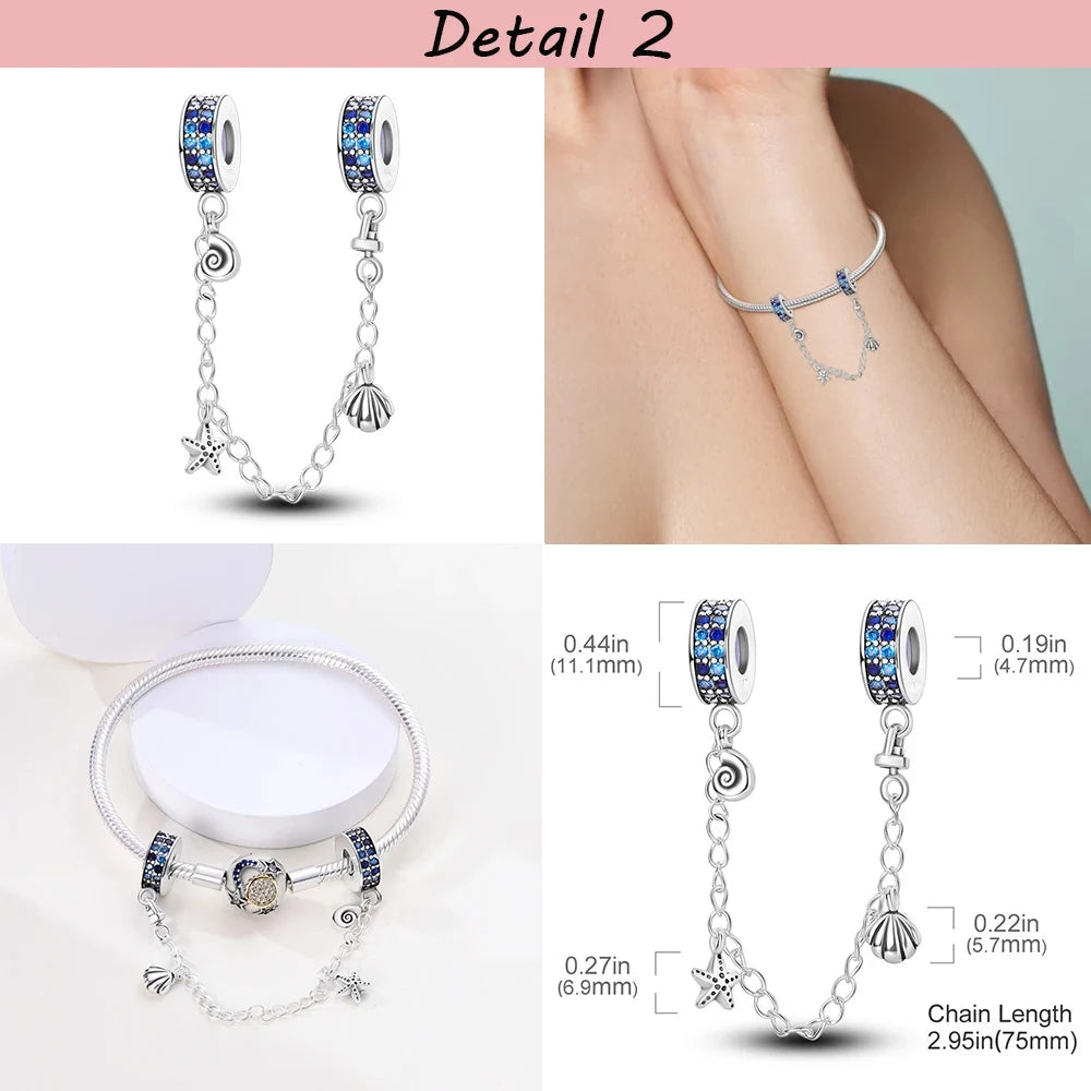 Safety Chain Silver Plated Beads Classic Safety Chain Stopper Clip Charm Fit Original Bracelet Jewelry Making