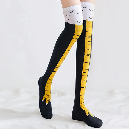 1 Pair Women Knee High Socks Trendy Cartoon Funny Chicken Claw Socks Fitness Sports Casual Slim Leg Long Tube Socks Women