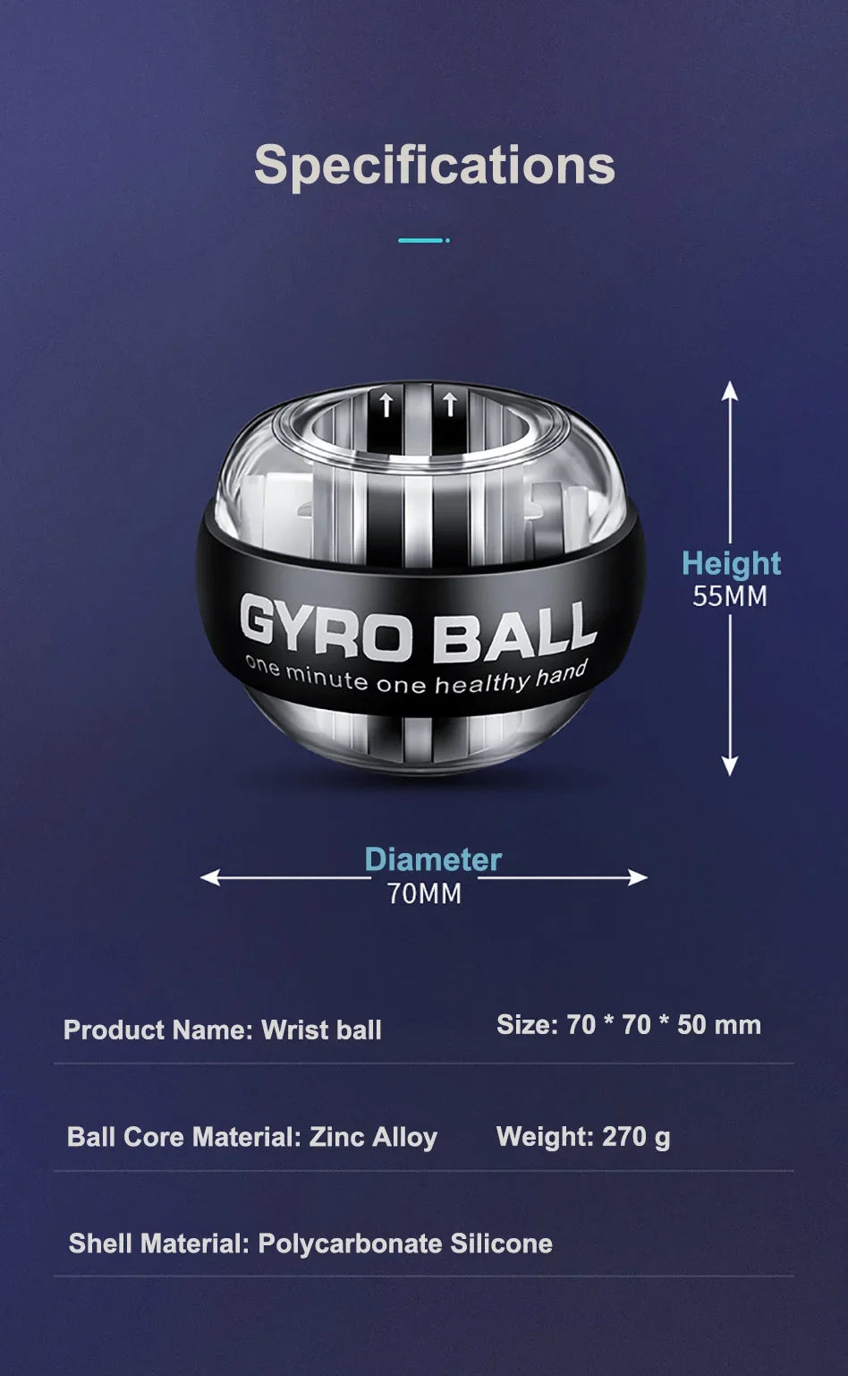 1pc Gyro Ball Wrist Ball Power Trainer Ball Strengthener and Forearm Strengthening Exerciser Home Gym Fitness Equipment