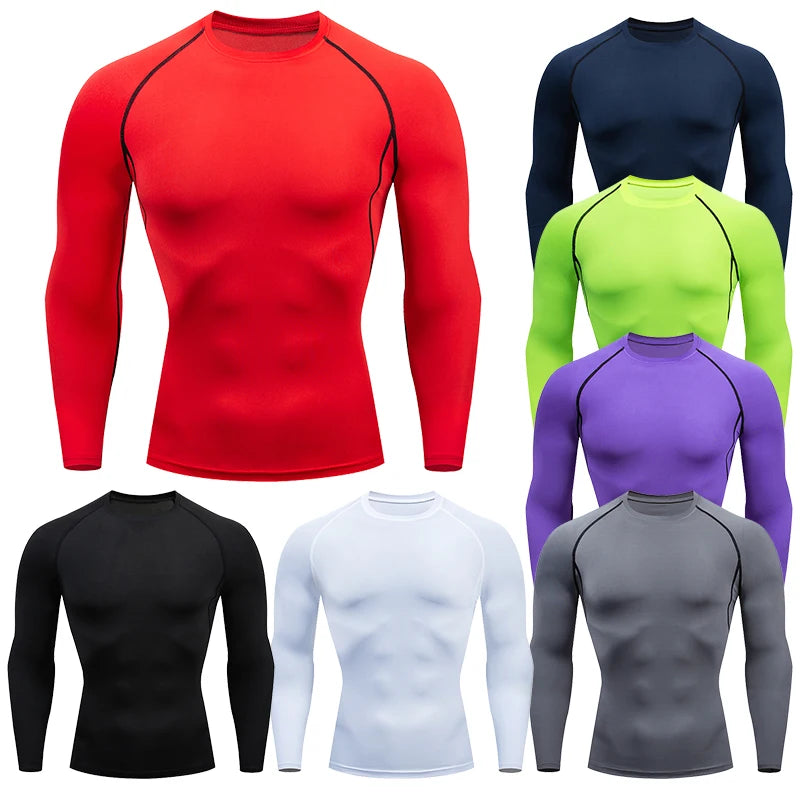 Men Sport T Shirt Fitness Running Shirt Quick Dry Long Sleeve Compression Tops Tee Workout Training Sport Gym Shirt Rashgard Men