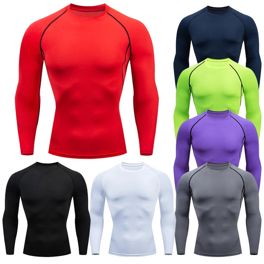 Men Sport T Shirt Fitness Running Shirt Quick Dry Long Sleeve Compression Tops Tee Workout Training Sport Gym Shirt Rashgard Men