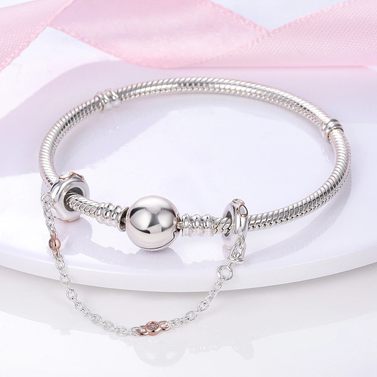 Safety Chain Silver Plated Beads Classic Safety Chain Stopper Clip Charm Fit Original Bracelet Jewelry Making