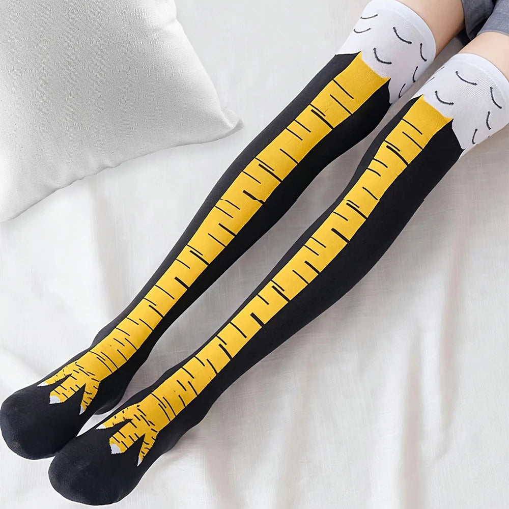 1 Pair Women Knee High Socks Trendy Cartoon Funny Chicken Claw Socks Fitness Sports Casual Slim Leg Long Tube Socks Women