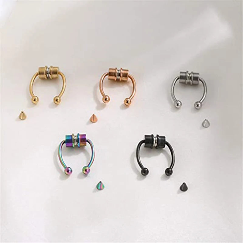 Women Fake Piercing Nose Ring Hoop Septum Non Piercing Nose Clip Rock HipHoop Stainless Steel Magnet Fashion Punk Body Jewelry