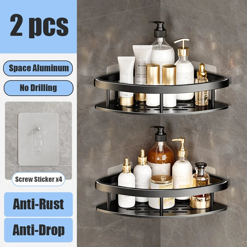 Bathroom Shelf Makeup Storage Organizer Aluminum Alloy Shampoo Rack Shower Shelf Bathroom Accessories No Drill Wall Shelf